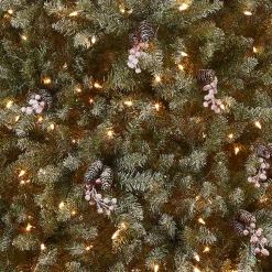 Fashion National Tree Company Pre-Lit Artificial Full Christmas Tree, Green, Dunhill Fir, White Lights, Decorated With Pine Cones, Berry Clusters, Frosted Branches, Includes Stand, 7 Feet