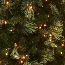 Fashion National Tree Company Pre-Lit Artificial Full Christmas Tree, Green, Carolina Pine, White Lights, Flocked With Pine Cones, Includes Stand, 7.5 Feet