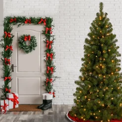 Pre-Lit Artificial Full Christmas Tree, Green, Canadian Fir Grande, White Lights, Includes Stand, 7 Feet^National Tree Company Discount