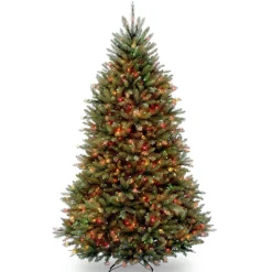 Sale National Tree Company Pre-Lit Artificial Full Christmas Tree, Green, Dunhill Fir, Multicolor Lights, Includes Stand, 7 Feet