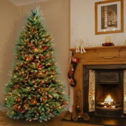 Sale National Tree Company Pre-Lit Artificial Full Christmas Tree, Green, Dunhill Fir, Multicolor Lights, Includes Stand, 7 Feet