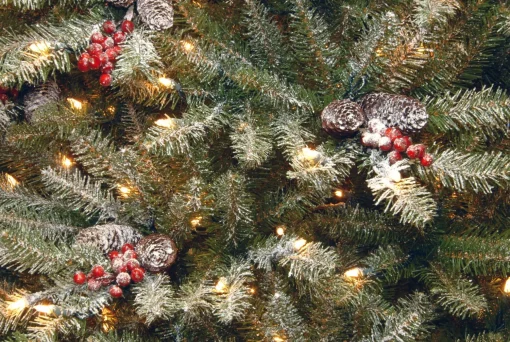 Flash Sale National Tree Company Pre-Lit Artificial Full Christmas Tree, Green, Dunhill Fir, White Lights, Decorated With Pine Cones, Berry Clusters, Frosted Branches, Includes Stand, 4.5 Feet
