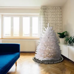 Discount National Tree Company Pre-Lit Artificial Full Christmas Tree, White, Dunhill Fir, White Lights, Includes Stand, 4.5 Feet