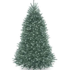 Fashion National Tree Company Pre-Lit Artificial Full Christmas Tree, Blue, Dunhill Fir, White Lights, Includes Stand, 6.5 Feet