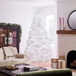 Fashion National Tree Company Pre-Lit Artificial Full Christmas Tree, White, Dunhill Fir, White Lights, Includes Stand, 9 Feet