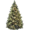 New National Tree Company Pre-Lit Artificial Full Christmas Tree, Green, Carolina Pine, White Lights, Flocked With Pine Cones, Includes Stand, 7.5 Feet