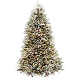 Cheap National Tree Company Pre-Lit Artificial Full Christmas Tree, Green, Dunhill Fir, White Lights, Decorated With Pine Cones, Berry Clusters, Frosted Branches, Includes Stand, 7.5 Feet
