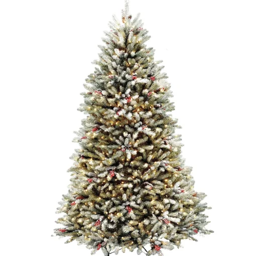 Cheap National Tree Company Pre-Lit Artificial Full Christmas Tree, Green, Dunhill Fir, White Lights, Decorated With Pine Cones, Berry Clusters, Frosted Branches, Includes Stand, 7.5 Feet