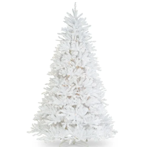 New National Tree Company Pre-Lit Artificial Full Christmas Tree, White, Dunhill Fir, White Lights, Includes Stand, 7 Feet