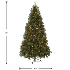 New National Tree Company Pre-Lit Artificial Full Christmas Tree, Blue, North Valley Spruce, White Lights, Includes Stand, 7.5 Feet