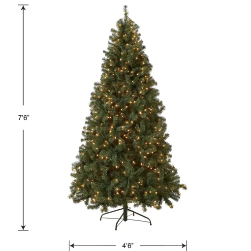 New National Tree Company Pre-Lit Artificial Full Christmas Tree, Blue, North Valley Spruce, White Lights, Includes Stand, 7.5 Feet