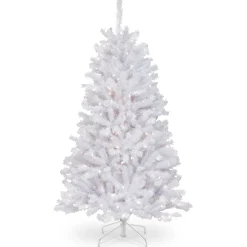 Pre-Lit Artificial Full Christmas Tree, White, North Valley Spruce, White Lights, Includes Stand, 4.5 Feet^National Tree Company Store