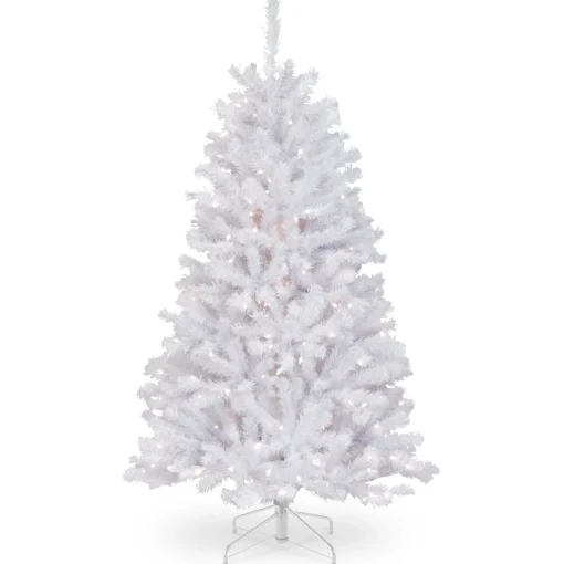 Pre-Lit Artificial Full Christmas Tree, White, North Valley Spruce, White Lights, Includes Stand, 4.5 Feet^National Tree Company Store