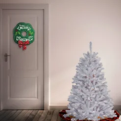 Pre-Lit Artificial Full Christmas Tree, White, North Valley Spruce, White Lights, Includes Stand, 4.5 Feet^National Tree Company Store