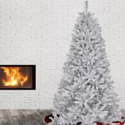 Online National Tree Company Pre-Lit Artificial Full Christmas Tree, White, North Valley Spruce, White Lights, Includes Stand, 7 Feet