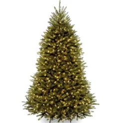 New National Tree Company Pre-Lit Artificial Full Christmas Tree, Green, Dunhill Fir, White Lights, Includes Stand, 6 Feet