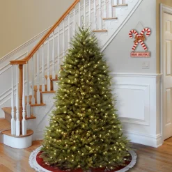 New National Tree Company Pre-Lit Artificial Full Christmas Tree, Green, Dunhill Fir, White Lights, Includes Stand, 6 Feet