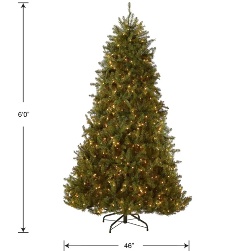 New National Tree Company Pre-Lit Artificial Full Christmas Tree, Green, Dunhill Fir, White Lights, Includes Stand, 6 Feet