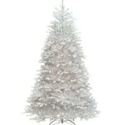 Pre-Lit Artificial Full Christmas Tree, White, Dunhill Fir, White Lights, Includes Stand, 7.5 Feet^National Tree Company Flash Sale