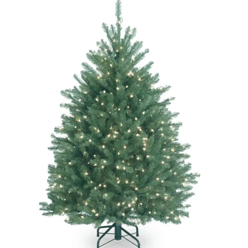 Sale National Tree Company Pre-Lit Artificial Full Christmas Tree, Blue, Dunhill Fir, White Lights, Includes Stand, 4.5 Feet