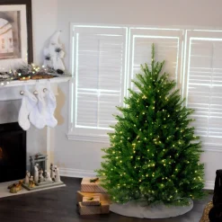 Sale National Tree Company Pre-Lit Artificial Full Christmas Tree, Blue, Dunhill Fir, White Lights, Includes Stand, 4.5 Feet