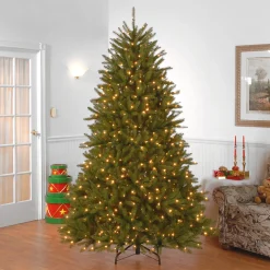 Pre-Lit Artificial Full Christmas Tree, Green, Dunhill Fir, White Lights, Includes Stand, 7.5 Feet^National Tree Company Store