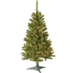 Best National Tree Company Pre-Lit Artificial Full Christmas Tree, Green, Canadian Fir Grande, White Lights, Includes Stand, 4 Feet
