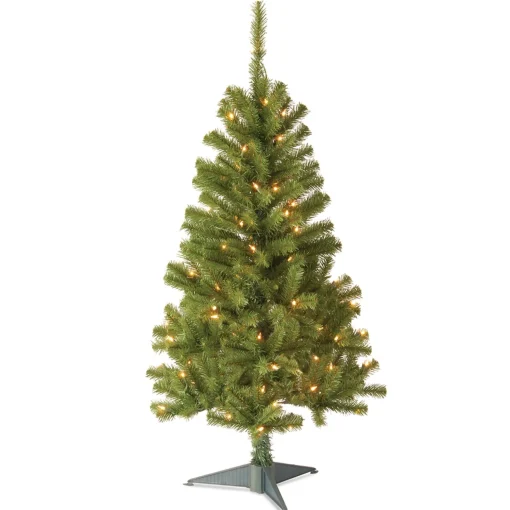 Best National Tree Company Pre-Lit Artificial Full Christmas Tree, Green, Canadian Fir Grande, White Lights, Includes Stand, 4 Feet