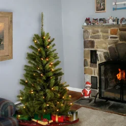 Best National Tree Company Pre-Lit Artificial Full Christmas Tree, Green, Canadian Fir Grande, White Lights, Includes Stand, 4 Feet