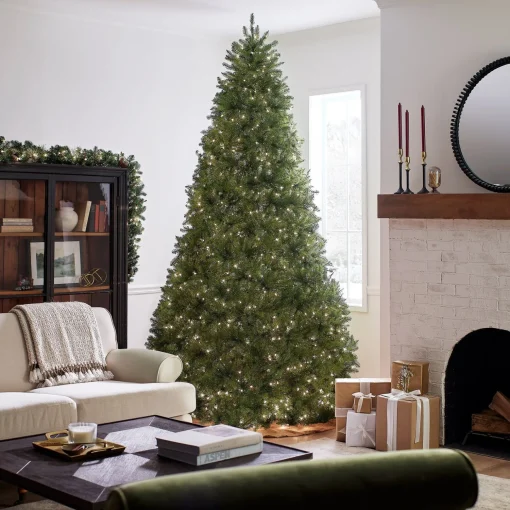 Cheap National Tree Company Pre-Lit Artificial Full Christmas Tree, Green, White Lights, Includes Stand, 10 Feet