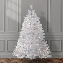 Fashion National Tree Company Pre-Lit Artificial Full Christmas Tree, White, Winchester Pine, White Lights, Includes Stand, 6 Feet