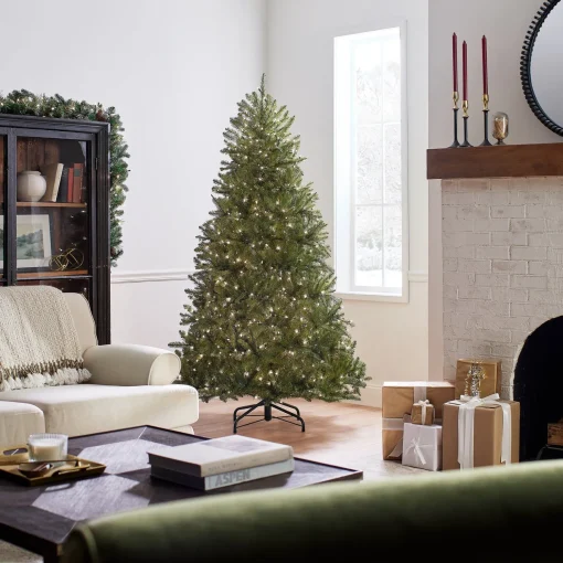 Best Sale National Tree Company Pre-Lit Artificial Full Christmas Tree, Green, Dunhill Fir, White Lights, Includes Stand, 6.5 Feet