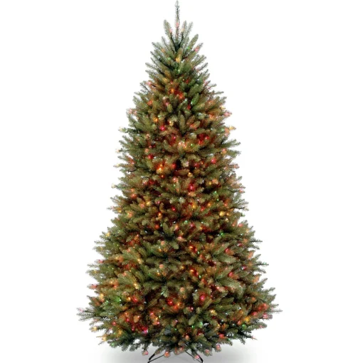 Pre-Lit Artificial Full Christmas Tree, Green, Dunhill Fir, Multicolor Lights, Includes Stand, 9 Feet^National Tree Company New