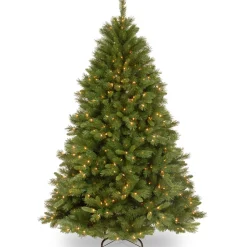 New National Tree Company Pre-Lit Artificial Full Christmas Tree, Green, Winchester Pine, White Lights, Includes Stand, 7.5 Feet