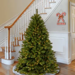 New National Tree Company Pre-Lit Artificial Full Christmas Tree, Green, Winchester Pine, White Lights, Includes Stand, 7.5 Feet