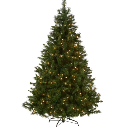 New National Tree Company Pre-Lit Artificial Full Christmas Tree, Green, Winchester Pine, White Lights, Includes Stand, 7.5 Feet