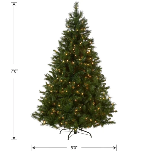 New National Tree Company Pre-Lit Artificial Full Christmas Tree, Green, Winchester Pine, White Lights, Includes Stand, 7.5 Feet