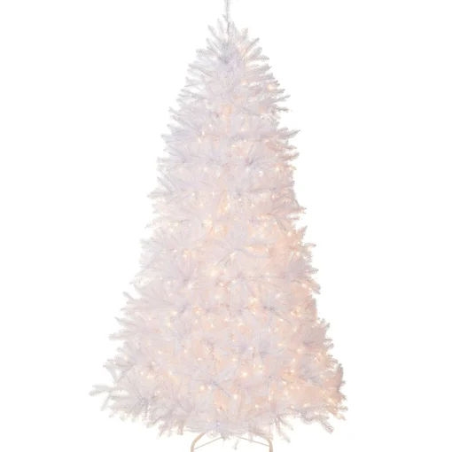 Shop National Tree Company Pre-Lit Artificial Full Christmas Tree, White, Dunhill Fir, White Lights, Includes Stand, 6.5 Feet