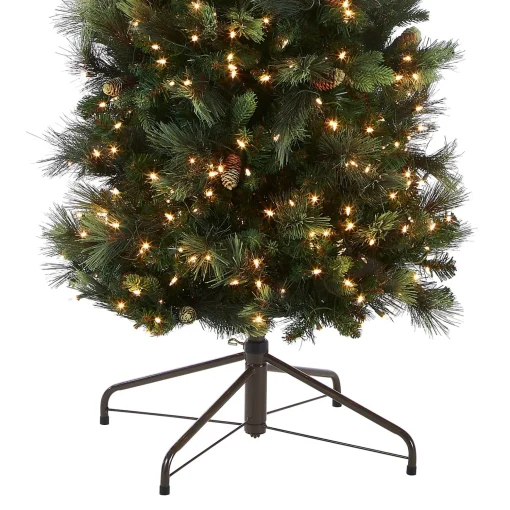Online National Tree Company Pre-Lit Artificial Giant Slim Christmas Tree, Green, Carolina Pine, White Lights, Flocked With Pine Cones, Includes Stand, 12 Feet