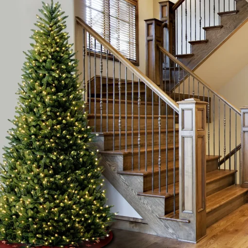 Pre-Lit Artificial Giant Slim Christmas Tree, Green, White Lights, Includes Stand, 12 Feet^National Tree Company Clearance