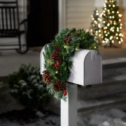 Hot National Tree Company Pre-Lit Artificial Mailbox Swag Decoration, Green, Colonial Fir, Led Lights, Decorated With Pine Cones, Berry Clusters, Christmas Collection, 3 Feet
