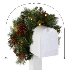 Hot National Tree Company Pre-Lit Artificial Mailbox Swag Decoration, Green, Colonial Fir, Led Lights, Decorated With Pine Cones, Berry Clusters, Christmas Collection, 3 Feet