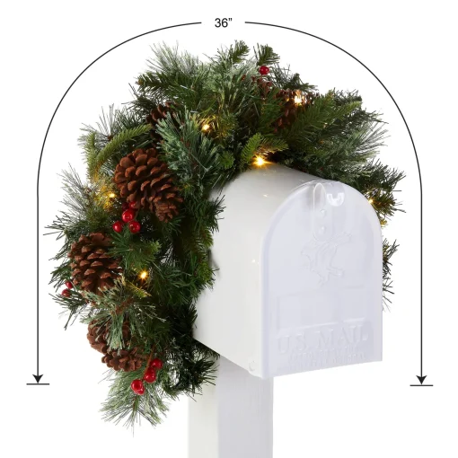Hot National Tree Company Pre-Lit Artificial Mailbox Swag Decoration, Green, Colonial Fir, Led Lights, Decorated With Pine Cones, Berry Clusters, Christmas Collection, 3 Feet