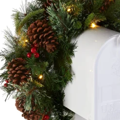 Hot National Tree Company Pre-Lit Artificial Mailbox Swag Decoration, Green, Colonial Fir, Led Lights, Decorated With Pine Cones, Berry Clusters, Christmas Collection, 3 Feet