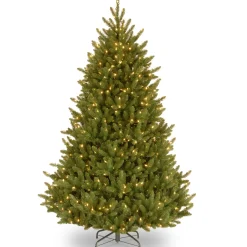 Best National Tree Company Pre-Lit Artificial Medium Christmas Tree, Green, Natural Fraser Fir, White Lights, Includes Stand, 7.5 Feet