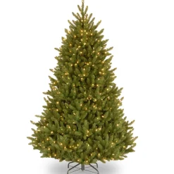 Sale National Tree Company Pre-Lit Artificial Medium Christmas Tree, Green, Natural Fraser Fir, White Lights, Includes Stand, 6.5 Feet