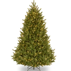 Pre-Lit Artificial Medium Christmas Tree, Green, Natural Fraser Fir, White Lights, Includes Stand, 6.5 Feet^National Tree Company New