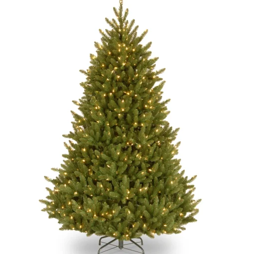 Pre-Lit Artificial Medium Christmas Tree, Green, Natural Fraser Fir, White Lights, Includes Stand, 6.5 Feet^National Tree Company New