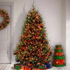 Best National Tree Company Pre-Lit Artificial Medium Christmas Tree, Green, Natural Fraser Fir, Multicolor Lights, Includes Stand, 7.5 Feet