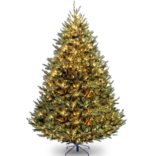 Pre-Lit Artificial Medium Christmas Tree, Green, Natural Fraser Fir, White Lights, Includes Stand, 9 Feet^National Tree Company Cheap